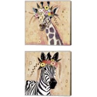 Framed 'Klimt Giraffe  2 Piece Canvas Print Set' border=