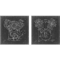 Framed 'Motorcycle Engine Blueprint 2 Piece Art Print Set' border=