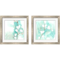 Framed 'Teal and Ochre Ginko 2 Piece Framed Art Print Set' border=