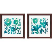 Framed 'Teal Trio on White 2 Piece Framed Art Print Set' border=