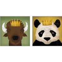 Framed 'Animal with Crown 2 Piece Art Print Set' border=