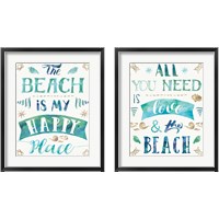 Framed 'Love and the Beach 2 Piece Framed Art Print Set' border=