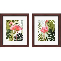 Framed 'Flamingo Forest 2 Piece Framed Art Print Set' border=