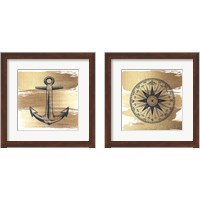 Framed 'Brushed Gold Nautical 2 Piece Framed Art Print Set' border=