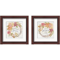 Framed 'Farmhouse Hydrangea Wreath Spice 2 Piece Framed Art Print Set' border=