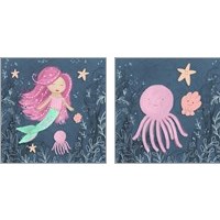 Framed Mermaid and Octopus Navy 2 Piece Art Print Set