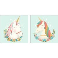 Framed 'Unicorns and Flowers 2 Piece Art Print Set' border=
