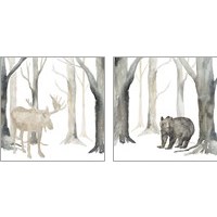 Framed 'Winter Forest Animal 2 Piece Art Print Set' border=