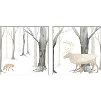 Framed 'Winter Forest Animal 2 Piece Art Print Set' border=
