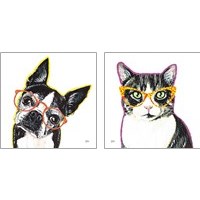 Framed 'Bespectacled Pet 2 Piece Art Print Set' border=