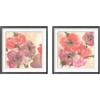 Framed 'Coral Blooms Dark Green 2 Piece Framed Art Print Set' border=