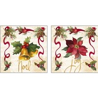 Framed 'Christmas Poinsettia Ribbon 2 Piece Art Print Set' border=