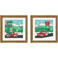 Framed 'Retro Santa Driving 2 Piece Framed Art Print Set' border=