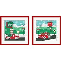 Framed 'Retro Santa Driving 2 Piece Framed Art Print Set' border=