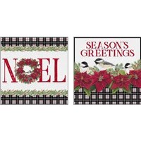 Framed 'Chickadee Christmas Red 2 Piece Art Print Set' border=