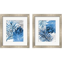 Framed 'Blue Fern and Leaf 2 Piece Framed Art Print Set' border=