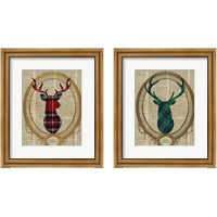 Framed 'Holiday Tartan Deer  2 Piece Framed Art Print Set' border=