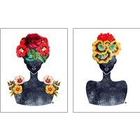 Framed 'Flower Crown Silhouette 2 Piece Art Print Set' border=