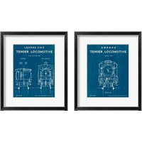 Framed 'Locomotive Blueprint 2 Piece Framed Art Print Set' border=