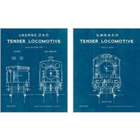 Framed 'Locomotive Blueprint 2 Piece Art Print Set' border=