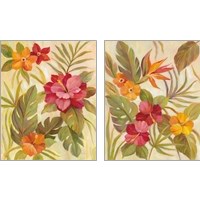 Framed 'Coral Tropical Floral 2 Piece Art Print Set' border=