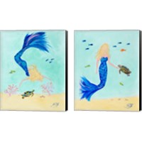 Framed 'Mermaid and Sea Turtle 2 Piece Canvas Print Set' border=