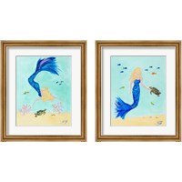 Framed 'Mermaid and Sea Turtle 2 Piece Framed Art Print Set' border=