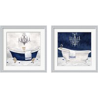 Framed 'Navy Blue Bath 2 Piece Framed Art Print Set' border=