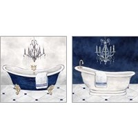 Framed 'Navy Blue Bath 2 Piece Art Print Set' border=