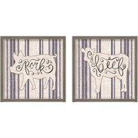 Framed 'Striped Country Kitchen Animals 2 Piece Framed Art Print Set' border=