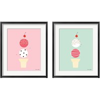 Framed 'Ice Cream and Cherry 2 Piece Framed Art Print Set' border=