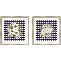 Framed 'Navy Floral 2 Piece Framed Art Print Set' border=