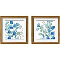 Framed 'Eucalyptus Leaves Navy 2 Piece Framed Art Print Set' border=