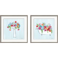 Framed Floral Bathroom Light Blue 2 Piece Framed Art Print Set