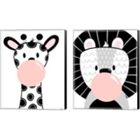 Framed 'Black and White Kids Animals 2 Piece Canvas Print Set' border=