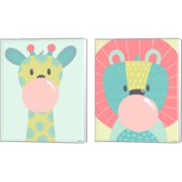 Framed 'Colorful Kids Animals 2 Piece Canvas Print Set' border=