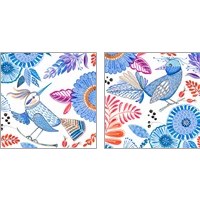 Framed 'Bird with Flowers 2 Piece Art Print Set' border=