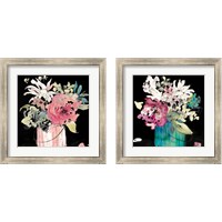 Framed 'Flower Burst on Black 2 Piece Framed Art Print Set' border=