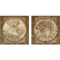 Framed 'Damask World Map 2 Piece Art Print Set' border=