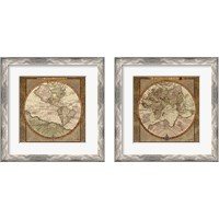 Framed 'Damask World Map 2 Piece Framed Art Print Set' border=