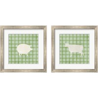 Framed 'Farm Animal on Plaid 2 Piece Framed Art Print Set' border=