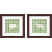 Framed 'Farm Animal on Plaid 2 Piece Framed Art Print Set' border=