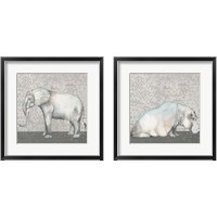 Framed 'Introspective Hippo & Elephant 2 Piece Framed Art Print Set' border=