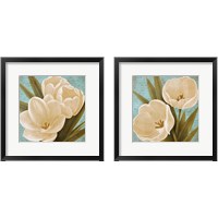 Framed 'Morning Tulips on Blue 2 Piece Framed Art Print Set' border=
