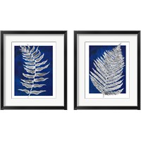 Framed 'Blue Fern in White Border 2 Piece Framed Art Print Set' border=