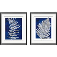 Framed 'Blue Fern in White Border 2 Piece Framed Art Print Set' border=