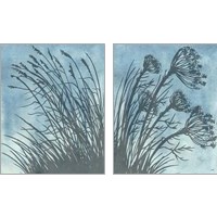 Framed 'Tall Grasses on Blue 2 Piece Art Print Set' border=