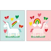 Framed 'Unicorn Fun 2 Piece Art Print Set' border=