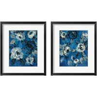 Framed 'Loose Flowers on Blue 2 Piece Framed Art Print Set' border=