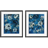 Framed 'Loose Flowers on Blue 2 Piece Framed Art Print Set' border=